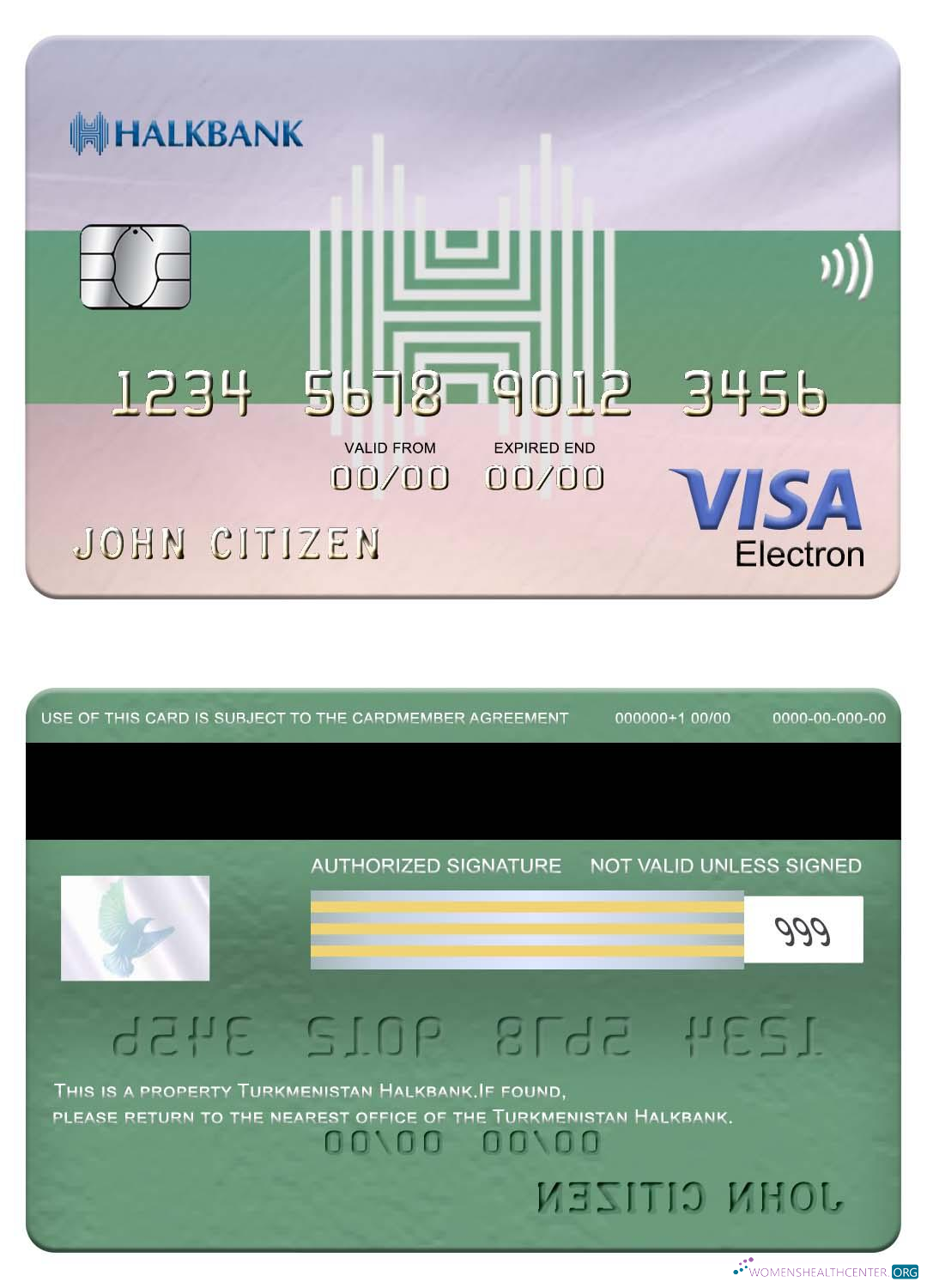 Download Turkmenistan Halkbank visa electron card Photoshop template